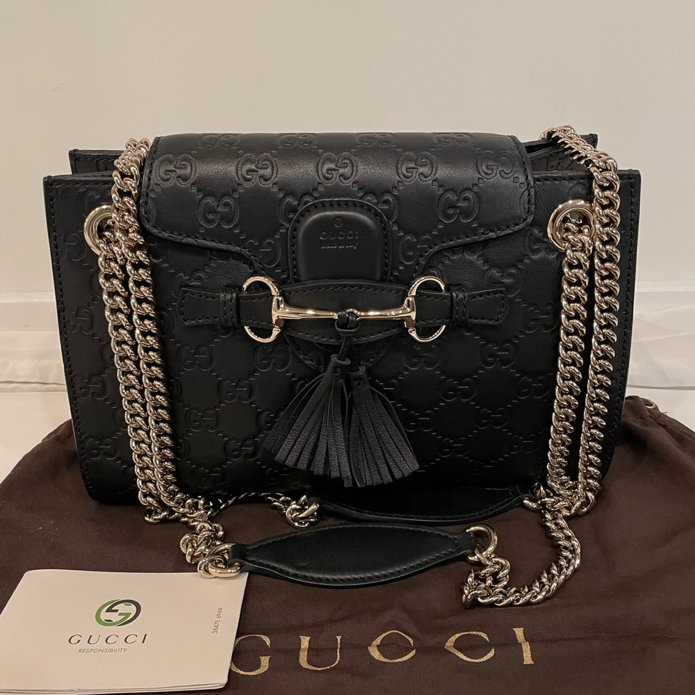 GUCCI 369621 Guccissima Small Emily Chain Shoulder Bag Black